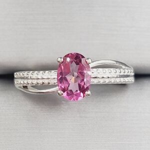 Genuine Oval .75 Carat Pink Topaz 925 Sterling Silver Solitaire Ring